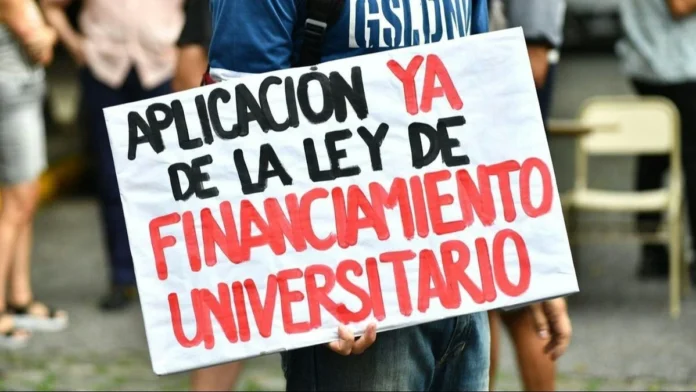 el-gobierno-apeló-fallo-de-financiamiento-universitario Manifestante con un cartel que pide la aplicación de la ley de financiamiento universitario