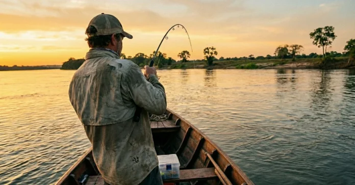 licencia-de-pesca-en-santa-fe-como-sacarla-online Pescador en una lancha sobre el río Paraná, en la provincia de Santa Fe